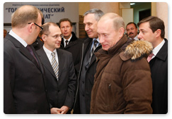 Prime Minister Vladimir Putin toured the Mining and Chemical Combine during a visit to Krasnoyarsk Territory