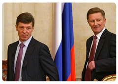 Deputy Prime Minister Sergei Ivanov and Russian Minister of the Region Development Dmitry Kozak at a Cabinet meeting|27 october, 2008|14:00