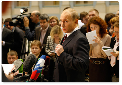 After the end of the televised question and answer session, Prime Minister Vladimir Putin gave an interview to the press