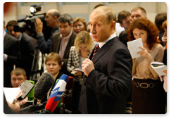 After the end of the televised question and answer session, Prime Minister Vladimir Putin gave an interview to the press