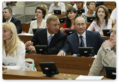 Russian Prime Minister Vladimir Putin visited the Moscow State Steel and Alloys Institute, where he addressed the students and teachers