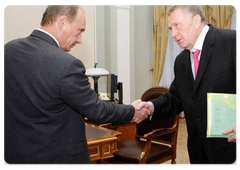 Prime Minister Vladimir Putin met with Vladimir Zhirinovsky, Deputy Speaker of the State Duma and leader of the Liberal-Democratic Party|18 july, 2008|21:00