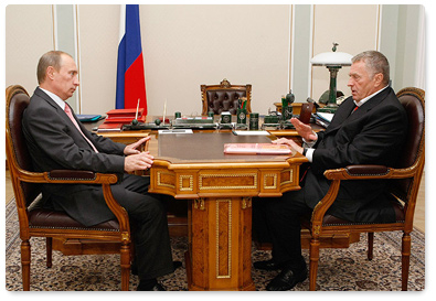 Prime Minister Vladimir Putin chaired a meeting with Deputy Chairman of the State Duma and leader of the Liberal Democratic Party of Russia Vladimir Zhirinovsky