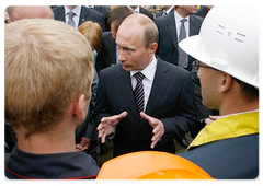 During his working trip to thr North-Western Federal Diatrict Russian Prime Minister Vladimir Putin visited the production entity Sevmash in the city of Severodvinsk|11 july, 2008|17:30