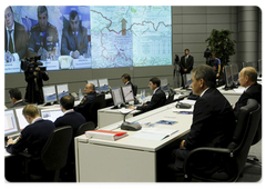 Prime Minister Vladimir Putin conducted a video conference of the Federal Operative Headquarters for the liquidation of the aftermath of the armed conflict in South Ossetia|16 september, 2008|15:00