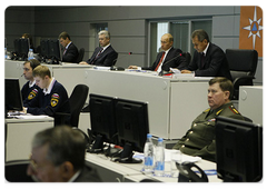 Prime Minister Vladimir Putin conducted a video conference of the Federal Operative Headquarters for the liquidation of the aftermath of the armed conflict in South Ossetia|16 september, 2008|15:00