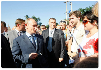 Mr Putin visited a sports centre, a musical theatre, Astrakhan’s Kremlin and the Cathedral of the Assumption