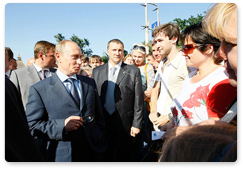 Mr Putin visited a sports centre, a musical theatre, Astrakhan’s Kremlin and the Cathedral of the Assumption