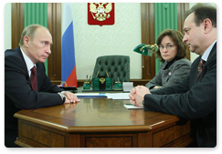 Prime Minister Vladimir Putin held a meeting with Economic Development Minister Elvira Nabiullina and Norilsk Nickel (GMKN) CEO Vladimir Strzhalkovsky