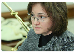 Russian Economic Development Minister Elvira Nabiullina during a meeting with Prime Minister Vladimir Putin|21 january, 2009|16:00