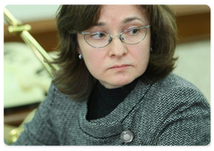 Russian Economic Development Minister Elvira Nabiullina during a meeting with Prime Minister Vladimir Putin|21 january, 2009|16:00