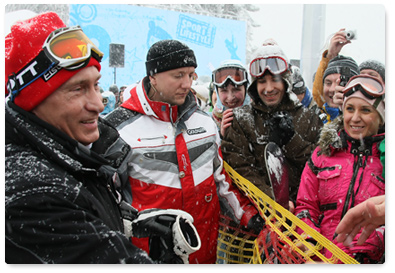 Prime Minister Vladimir Putin skied near the ski complex of the Polyana Hotel in Sochi