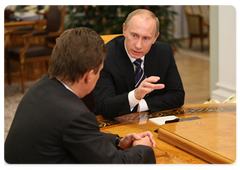 Vladimir Putin held a meeting with Head of the Federal Customs Service of Russia Andrei Belyaninov and Gazprom CEO Alexei Miller|6 january, 2009|22:06