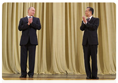 Prime Minister Vladimir Putin addressing the audience at a gala concert on the 60th anniversary of Russian-Chinese diplomatic relations and the official closing of the Year of the Russian Language in China|13 october, 2009|18:38