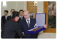 Prime Minister Vladimir Putin during an awards ceremony for the winners of contests held during the Year of the Russian Language in China|13 october, 2009|18:50