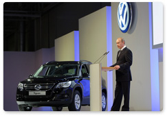 Prime Minister Vladimir Putin attended the inauguration of full capacity production at a Volkswagen Group Rus auto assembly plant in the Kaluga Region
