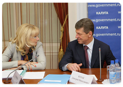 Health and Social Development Minister Tatyana Golikova and Deputy Prime Minister Dmitry Kozak during a meeting of the Government Commission for Regional Development|20 october, 2009|19:26