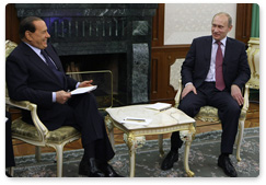 Russian Prime Minister Vladimir Putin and Italian Prime Minister Silvio Berlusconi held а videoconference with their Turkish counterpart Recep Tayyip Erdogan