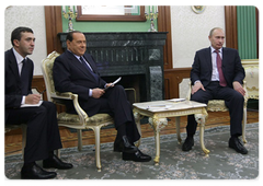 Russian Prime Minister Vladimir Putin and Italian Prime Minister Silvio Berlusconi in a videoconference with their Turkish counterpart Recep Tayyip Erdogan|22 october, 2009|16:34