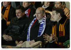 Prime Minister Vladimir Putin and Slovenian Prime Minister Borut Pahor attended the first 2010 World Cup qualifying match between the Russian and Slovenian national teams|14 november, 2009|21:00