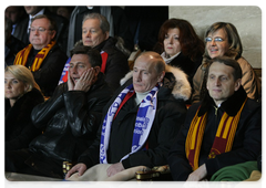 Prime Minister Vladimir Putin and Slovenian Prime Minister Borut Pahor attended the first 2010 World Cup qualifying match between the Russian and Slovenian national teams|14 november, 2009|21:00