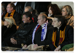 Prime Minister Vladimir Putin and Slovenian Prime Minister Borut Pahor attended the first 2010 World Cup qualifying match between the Russian and Slovenian national teams|14 november, 2009|21:00