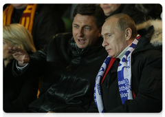 Prime Minister Vladimir Putin and Slovenian Prime Minister Borut Pahor attended the first 2010 World Cup qualifying match between the Russian and Slovenian national teams|14 november, 2009|21:00