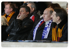 Prime Minister Vladimir Putin and Slovenian Prime Minister Borut Pahor attended the first 2010 World Cup qualifying match between the Russian and Slovenian national teams|14 november, 2009|21:00