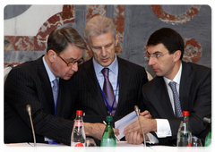 Russian Minister of Culture Alexander Avdeyev, Minister of Education and Science Andrei Fursenko, and Minister of Communications and Mass Media Igor Shchyogolev at the 14th meeting of the Russian-French Commission on Bilateral Cooperation held at the leve|27 november, 2009|15:51