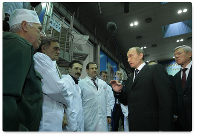 Prime Minister Vladimir Putin visited an Energomash production facility in the town of Khimky, in the Moscow Region