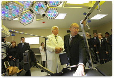 Russian Prime Minister Vladimir Putin visited the Turner Scientific and Research Institute for Children's Orthopaedics in the town of Pushkin