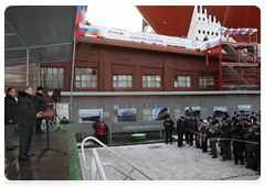 Prime Minister Vladimir Putin at the launching ceremony for the Kirill Lavrov ice-class tanker|18 december, 2009|17:23