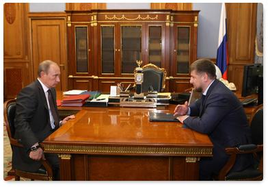 Prime Minister Vladimir Putin meets with Chechen President Ramzan Kadyrov