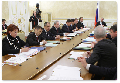 Prime Minister Vladimir Putin chairs a meeting of the government presidium