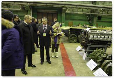 Prime Minister Vladimir Putin visited the Uralvagonzavod research and production company in Nizhny Tagil, which manufactures the next generation of Russian tanks