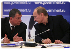 Prime Minister Vladimir Putin conducting a meeting to discuss the conditions and problems associated with oil industry development|12 february, 2009|17:00