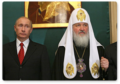 Prime Minister Vladimir Putin took part in an official reception devoted to the enthronement of Patriarch Kirill of Moscow and All Russia