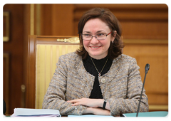 Russian Economic Development Minister Elvira Nabiullina at a Cabinet meeting|26 february, 2009|13:00