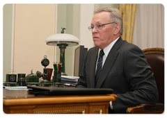 President of the Russian Academy of Sciences Yuri Osipov in a meeting with Vladimir Putin|2 march, 2009|15:00