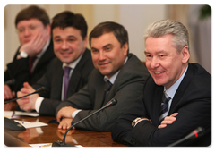 Sergei Sobyanin, Vyacheslav Volodin, Andrei Vorobyov and Andrei Isaev attending a meeting chaired by Vladimir Putin|1 april, 2009|17:09