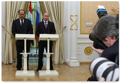 По итогам российско-иракских межправительственных переговоров В.В.Путин и Премьер-министр Ирака Н. аль-Малики сделали заявления для прессы