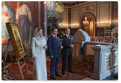 Vladimir Putin attended an Easter service in Moscow's Christ the Saviour Cathedral