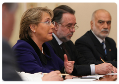 Chilean President Michelle Bachelet during a meeting with Prime Minister Vladimir Putin.|3 april, 2009|19:48