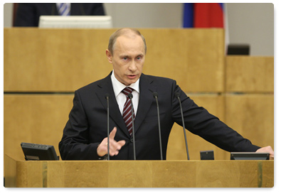 Prime Minister Vladimir Putin reported to the State Duma on the Russian Government's performance in 2008