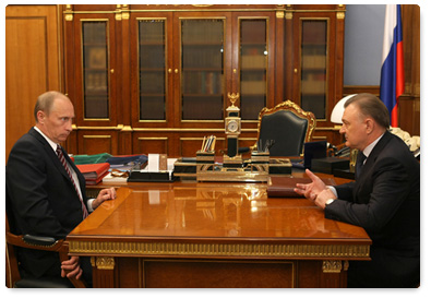 Prime Minister Vladimir Putin met with Ryazan Regional Governor Oleg Kovalev