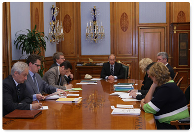Prime Minister Vladimir Putin conducts a meeting on funding pension reform, health care and the demographic policy
