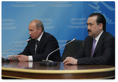 В.В.Путин и Премьер-министра Казахстана К.К.Масимов выступили по итогам российско-казахстанских переговоров с заявлениями для прессы