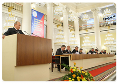 Prime Minister Vladimir Putin taking part in the National Conference of the Chairmen of Primary Trade Union Organisations – FNPR Members|26 may, 2009|16:09