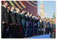 Prime Minister Vladimir Putin attended the Victory Day parade  on Red Square celebrating the 64th anniversary of victory in the Second World War