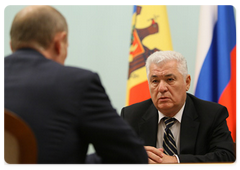 Moldovan President Vladimir Voronin at a meeting with Prime Minister Vladimir Putin|22 june, 2009|18:56